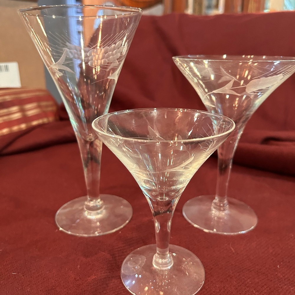 Vintage Hand Cut Wheat Pattern Goblets